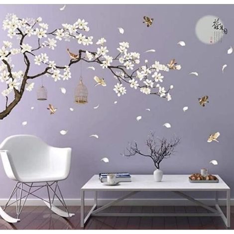Große Wandaufkleber mit Baum- und Blumenmotiv (187 x 128 cm), Heimdekorationstapete für Wohnzimmer, Schlafzimmer, DIY-Projekte (1/4)