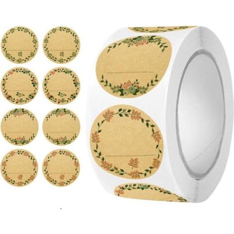 500 Pièces (brun-1) Gomettes Autocollantes,Etiquettes Autocollantes Bocaux,Étiquettes Auto-adhésives Kraft pour pots d'épices et de Confiture Étiquett (1/4)