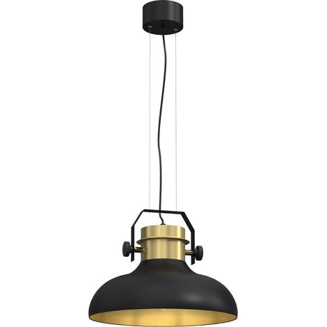 Lampada a sospensione industriale nera e oro Helsing 1xE27 15W Luminex