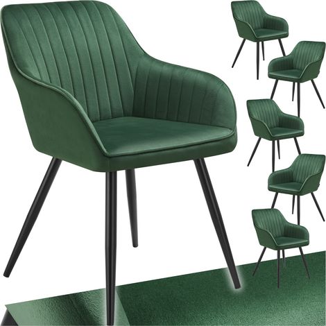 Lot 6 chaises de salle à manger en velours matelassées vert foncé (1/5)