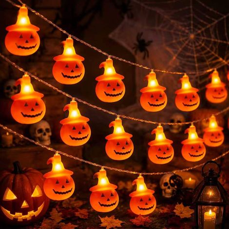 Guirlande lumineuse citrouille Halloween 3 m 20 LED blanc chaud alimentation USB éclairage continu