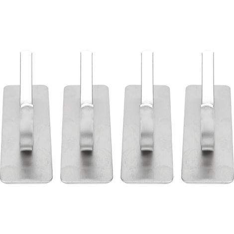 Lot de 4 crochets adhésifs sans perçage, patères murales en acier inoxydable argenté, pour manteaux et chapeaux, fixation résine pour salle de bain. (1/5)