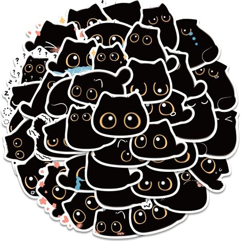 Lot de 40 autocollants chat noir de mer imperméables en vinyle coloré pour bureau, ordinateur portable, bouteille d'eau (Black Cat) (1/5)