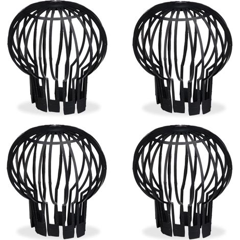 Protection de descente de gouttière, lot de 4, Ø 12 cm, maille métallique à billes en plastique, récupérateur de feuilles, protège-gouttière, noir