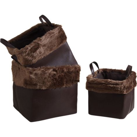 Corbeilles de rangement carrées avec fourrure synthétique (Lot de 3) (1/2)