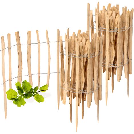 Garronda Cloture Jardin Exterieur à Planter en noisetier, clôture Jardin, clôture Bois, Bordure en Bois, ganivelle de Potager Exterieur GD-0156 Lot de 2 (Écart des Lattes: 3-5 cm, 60 cm x 5m)