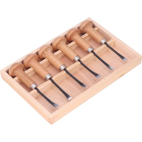 Lot de 6 gouges à bois sculpture bois manche hêtre ergonomique outils mains coffret artisanat DIY (1/5)