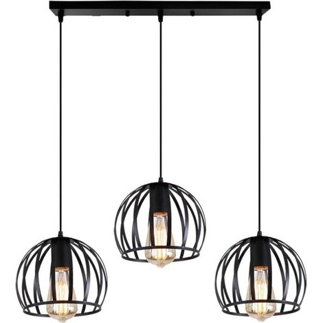 Retro Lustre Suspension Industrielle Cage Ajustable-Luminaire Salle à Manger Bar (Ampoule non incluse) (1/4)