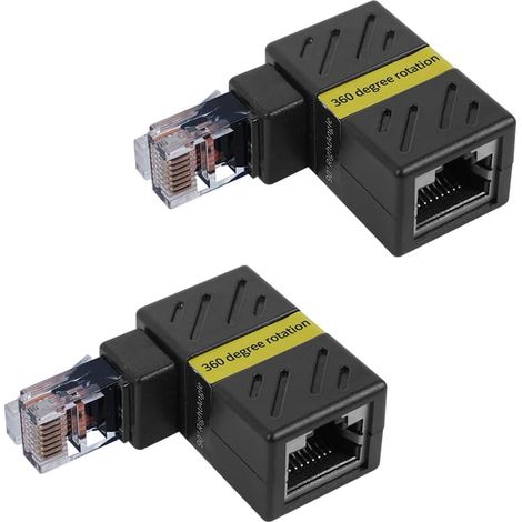 Lot de 2 adaptateurs Ethernet Gigabit 360 degrés Adaptateur d'extension réseau LAN à Angle de 90 degrés, 1000 Mbps RJ45 8P8C mâle vers Femelle
