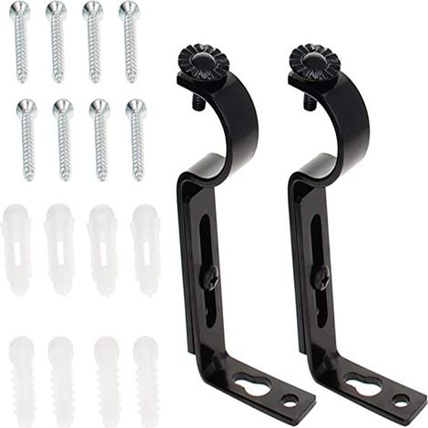 Ganci per aste per tende con struttura telescopica in 2 pezzi, staffe per aste per tende, staffe per aste per tende nere, metallo (1/5)