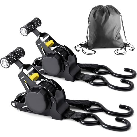 Sangle à cliquet, Sangles a Cliquet Automatique 3.3mx25mm, Sangle d'Arrimage 680 kg Résistance à la Rupture, Arrimage à Enrouleur Automatique de Sangle pour Remorque Moto Quad Fourgon Camion (1/5)