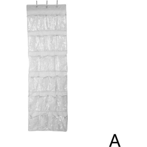 Sac de rangement chaussures transparent 24 pochettes suspendu mural blanc, housse organisateur compacte pour placard, étui réutilisable fin léger (1/4)