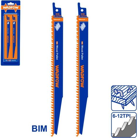 Lames scie sabre bois WADFOW 200 mm 6-12 TPI paquet de 2 (1/3)