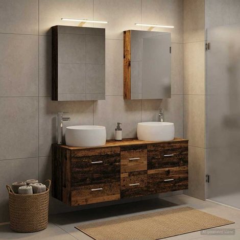 vidaXL Bathroom Furniture Set 5 pcs Old Wood Engineered Wood and Glass (1/5)