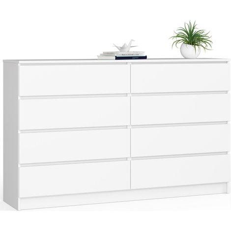 Cómoda AKORD K160 Blanco 160 cm 8 cajones frente en color Blanco 160x40x99 cm (1/5)