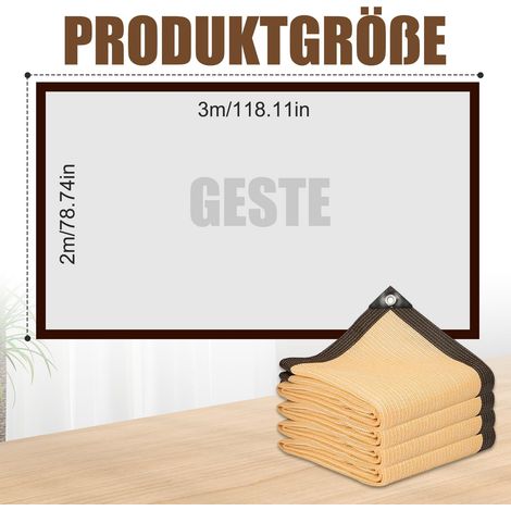 Voile d'ombrage 2x3m anti-UV,85% avec Œillets, Toile d'Ombrage HDPE Résistante aux UV et aux Déchirures, Protection Solaire pour Jardin, Terrasse, Balcon et Pergola, Beige (1/4)
