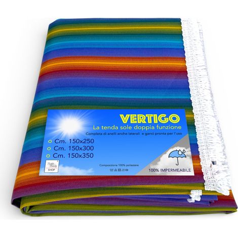 Tenda da Sole Vertigo Tex Family Multicolore 100% Poliestere Impermeabile Idrorepellente Tinto Filo Occhielli Acciaio Frangia Cm. 150x300 (1/5)