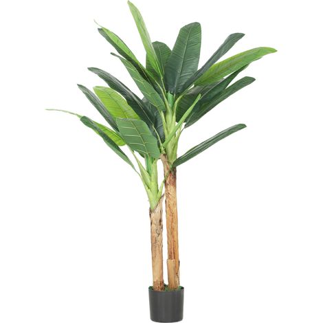 Bananier artificiel, 150 cm, plante artificielle décorative, avec pot et deux troncs, convient pour la maison, le bureau, le salon, vert. (1/5)