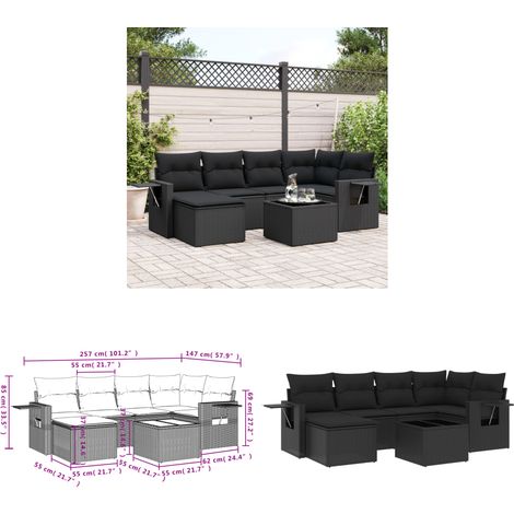 Salon de jardin 7 pcs avec coussins noir résine tressée - Ensemble Salon De Jardin - Meuble Extérieur - Jardin Design - Mobilier De Jardin - Set Salon - Home & Living (1/3)