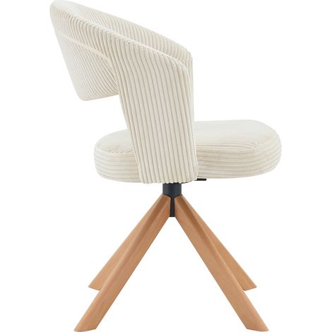 Lot de 2 chaises pivotantes rétro luxe. Chaises en velours côtelé blanc crème avec structure à rayures verticales et pieds en bois massif, rotation silencieuse à 360° et dossier incurvé. Convient à la (1/5)