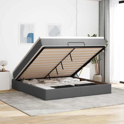 Ottoman-Bett mit Matratze Dunkelgrau 160x200 cm Stoff (1/5)