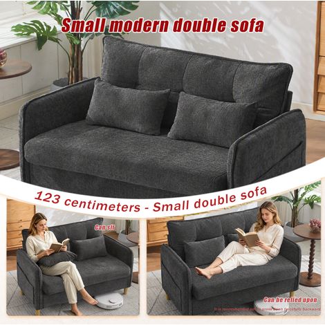 Canapé 2 places gris foncé 127 cm, chenille douce, accoudoirs et coussins confortables, poches latérales pratiques, petit divan pour bureau, salon ou espace travail, assemblage simple, idéal studio (1/5)