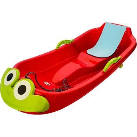 Aga Kinder Schlitten DS497 Frosch, Hochwertige Kinderschlitten mit Bremsen, stabile und schöne Schlitten aus Kunststoff mit Frosch