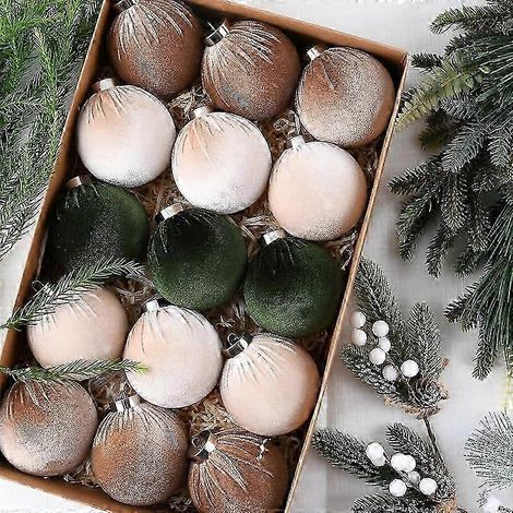 Boules de Noël de 8 cm, décorations de Noël, composition pour sapin de Noël, boules de Noël en peluche vertes, ensemble de 24 cm x 39 cm x 10 cm (1/5)