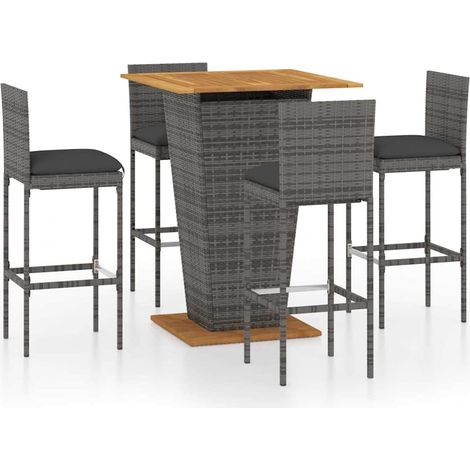 Maison Exclusive - Set da Bar da Giardino 5 pz con Cuscini in Polyrattan Grigio (1/5)
