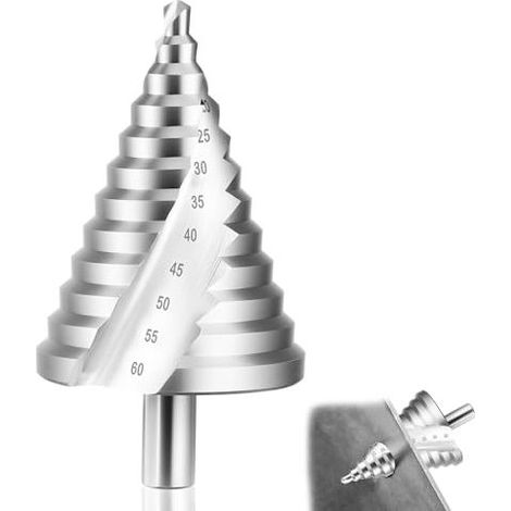 Stufenbohrer Ø 6-60 mm, HSS (Hochgeschwindigkeitsstahl), Metallstufe, titanbeschichteter Stufenschneider, für Holz, Kunststoff, Blech (3 mm) - (1/5)