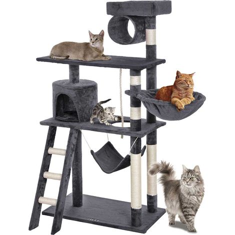 Albero Tiragraffi per Gatti Parco Giochi Cuccia Graffiatoio gatto 142cm Grigio (1/5)