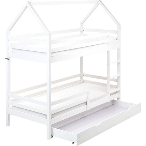 Bunk Bed with Drawers House Pine Wood GIRGOLS 90 x 200 cm (EU Single) with Storage White (1/5)