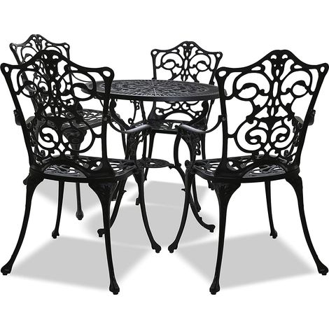 Homeology TABREEZ Opulent Garden & Patio Table & 4 Large Chairs with Armrests Cast Aluminium Bistro Set - Black (1/3)