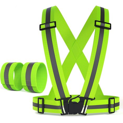 1 Gilet réfléchissant, 2 brassards, nylon réglable, haute visibilité 300m, course vélo marche (1/5)