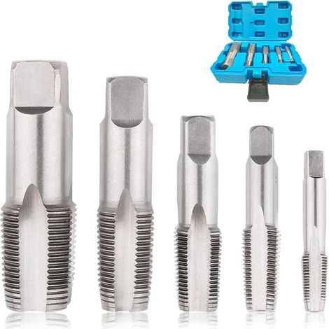 5-Teiliges BSP Gewindeschneider Set Zoll Gewindebohrer Set Gewindeschneider Kohlenstoffstahl Hochwertige Gewindebohrer aus Kohlenstoffstahl mit Aufbewahrungsbox-1/8", 1/4", 3/8", 1/2", 3/4" (1/5)
