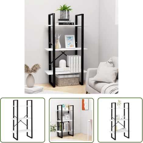 The Living Store Étagère de rangement blanc 60x30x105 cm bois d'ingénierie - Bibliothèque Blanche - Étagère De Rangement - Meuble De Rangement - Bibliothèque Design - Étagère En Métal (1/5)