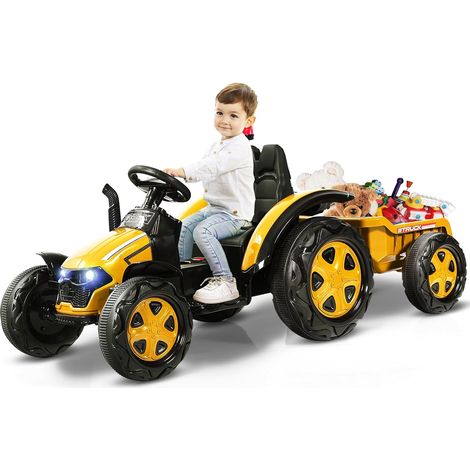 COSTWAY Trattore Elettrico per Bambini con Rimorchio, 2 in 1 Go Kart e Trattore per Bambini 3-8 Anni, con Telecomando e Cintura di Sicurezza a 2 Punti (Giallo) (1/5)
