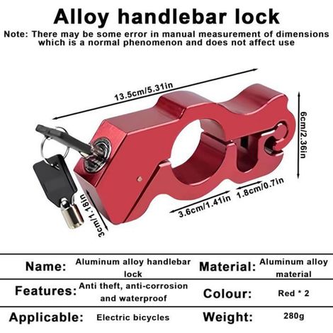 2PCS Antivol universel pour guidon de moto,Avec 2 clés, En alliage d'aluminium,Pour moto, scooter, vélo, VTTANTIVOL - BLOQUE ROUE (1/5)