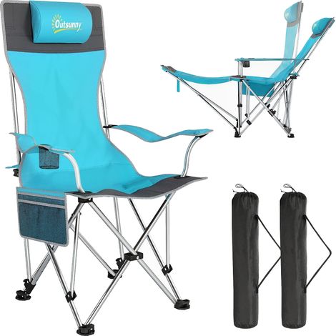Outsunny Set of 2 Reclining Camping Chairs, Blue and Grey (1/5)