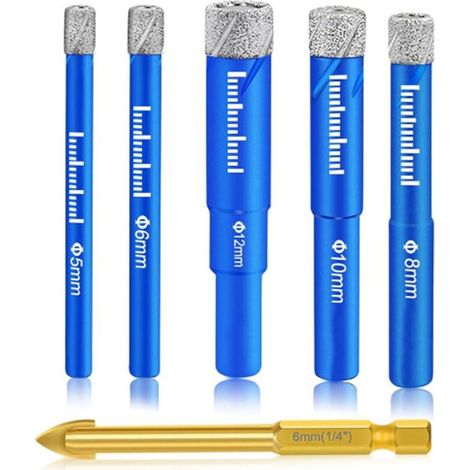 Foret Diamant, Foret Gres Cerame Forêt Carrelage,avec 5,6,8,10,12 mm, Metal pour Carrelage de 6mm, Meche Carrelage pour Céramique Verre Granit Marbre Quartz (1/5)
