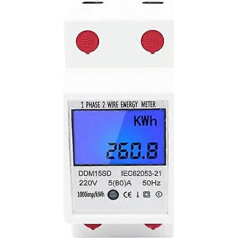 Compteur électrique monophasé sur rail DIN, 2 fils, 2 pôles, numérique, électronique, kWh (1/5)