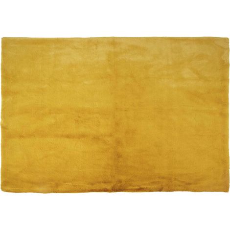 Tapis 120x170cm Imitation Fourrure Fine Jaune Moutarde (1/4)