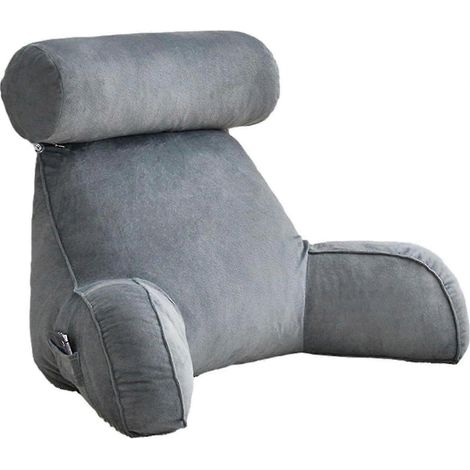 Coussin de lecture, coussin de dossier, coussin de dossier pour s'asseoir au lit, grand dossier pour adultes avec accoudoirs, poches latérales, coussin cervical amovible pour lire ou regarder des film (1/3)