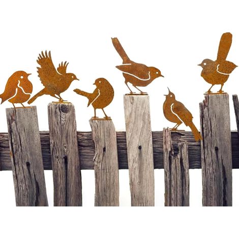 6 pièces Oiseaux decoratifs, Oiseaux rouillés avec Vis, déco Jardin métal rouillé pour Terrasse Décoration de Jardin Yard Paysage (1)