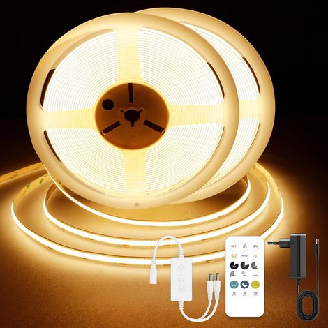 Ruban LED COB 15M, Blanc Chaud 2700K Bande LED Dimmable 24V, CRI93+ Largeur 8mm, avec Télécommande et alimentation, pour décoration intérieure, cuisine, miroir.(2 x 7,5 mètres) (1/5)