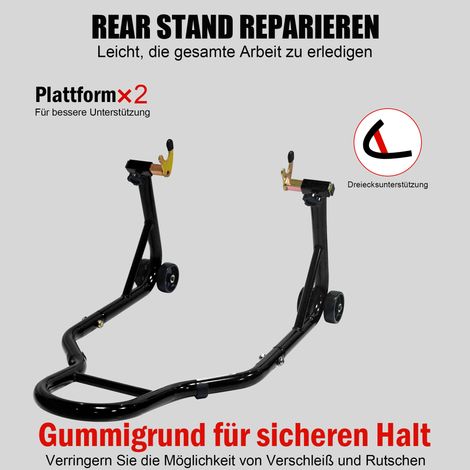 Support moto axe central, 200 kg, élévateur avant/arrière 2-en-1, adaptable aux Yamaha, Honda, Kawasaki, Suzuki – coloris noir (1/5)