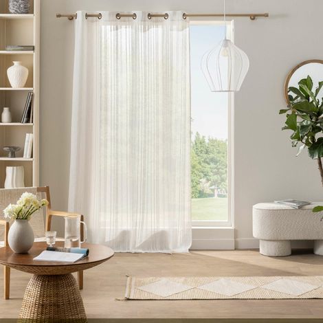 Voilage à Œillets Voile Tissé – Rideau Léger Semi-Transparent en Polyester - ZAHO - 140 x 260 cm - Blanc