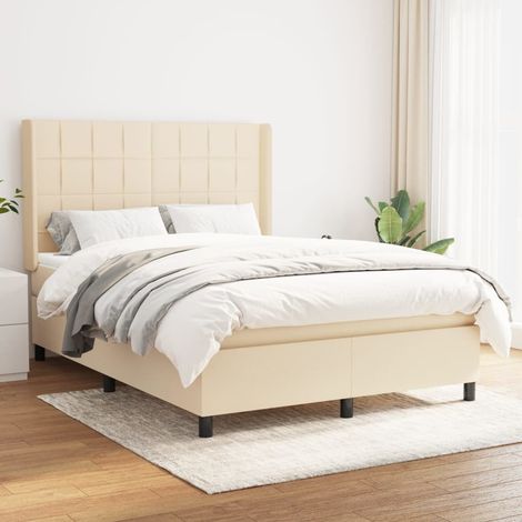 Lit complet crème 140x190 cm avec sommier à lattes, matelas à ressorts ensachés, surmatelas et tête de lit réglable en tissu (1/5)