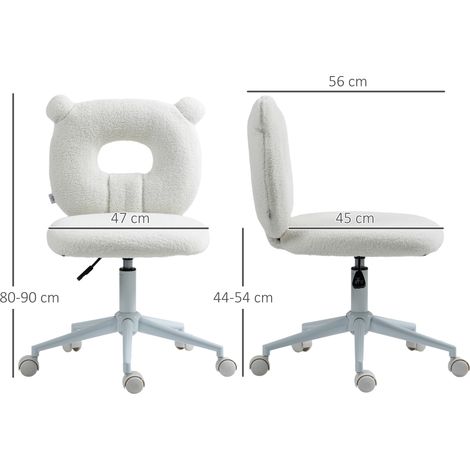 Bürostuhl Schreibtischstuhl, höhenverstellbar, Teddyfell, 50 cm x 56 cm x 90 cm, Weiß (1/5)