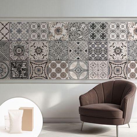 Papier peint intissé mural avec imprimé motifs décoratifs - style contemporain - Colle incluse gratuite Motifs de carrelage 250x104 cm (1/5)